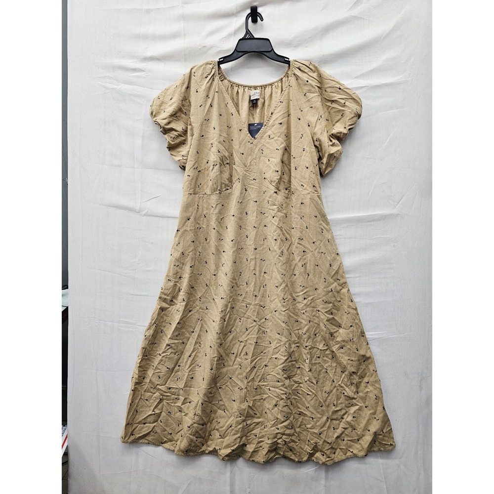 Universal Thread Womens Puff Sleeve Floral Midi Dress Tan Cotton Blend Size XXL